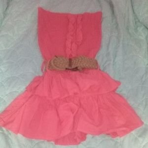 Pink flurry strapless dress, with cute brown belt